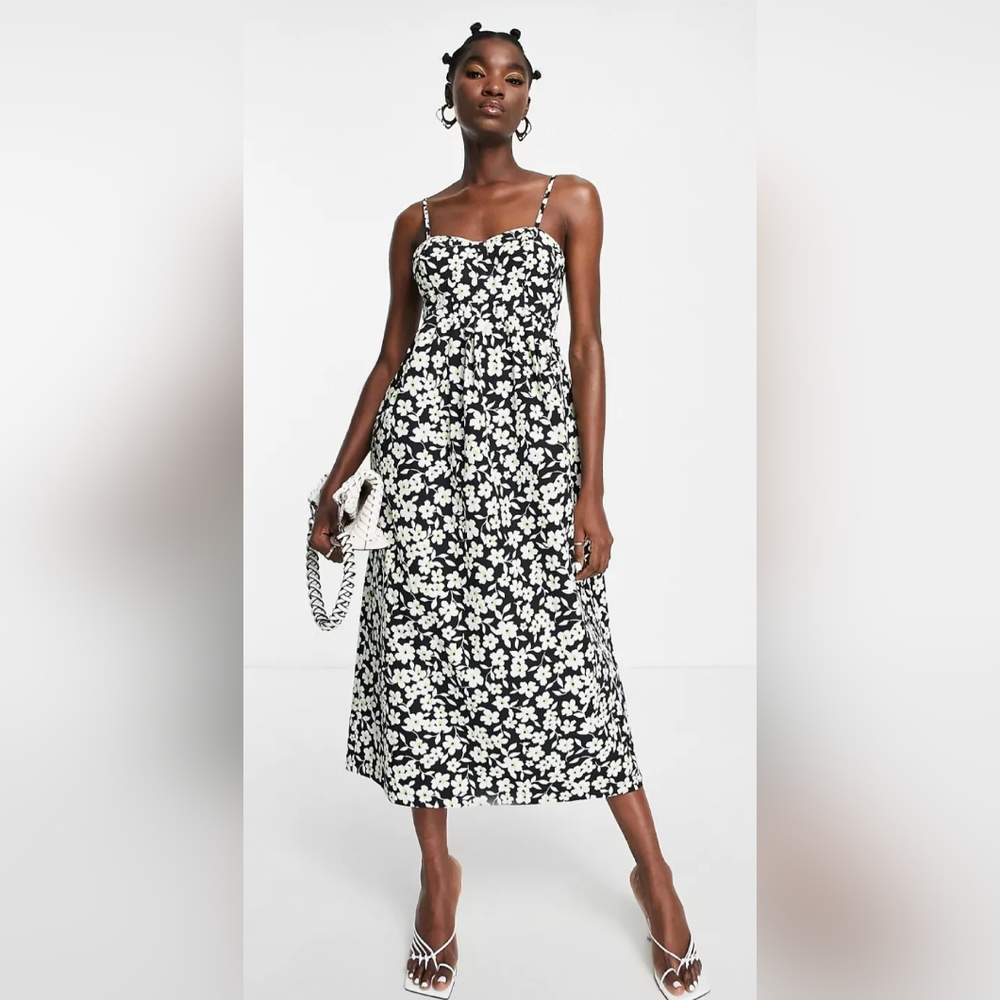 NWT - Topshop Corset Poplin Ovoid Dress in Black & Green Floral